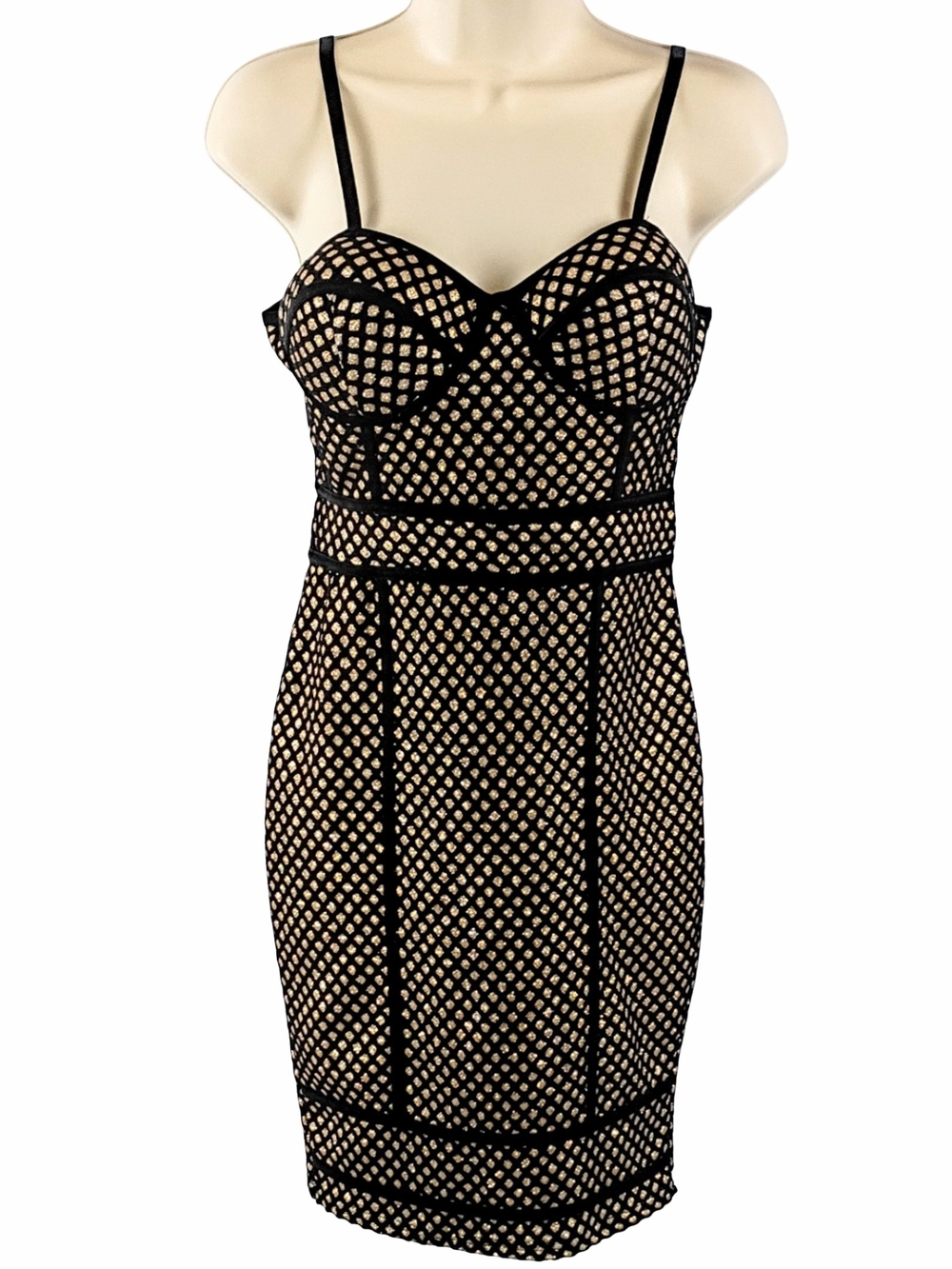 Haute Monde Black And Metallic Body Con Midi Dress